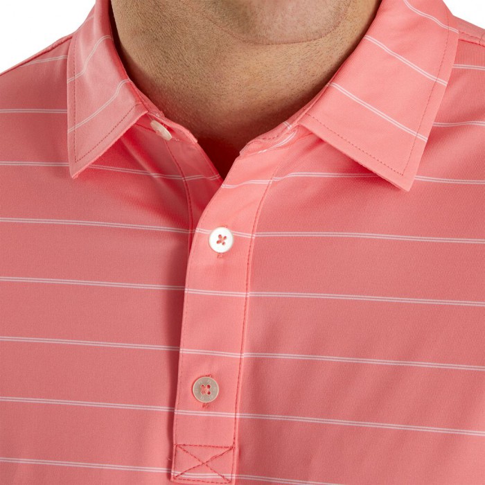 Watermelon Men's Footjoy Lisle Double Pin Stripe Self Collar Shirts | US-09572NT