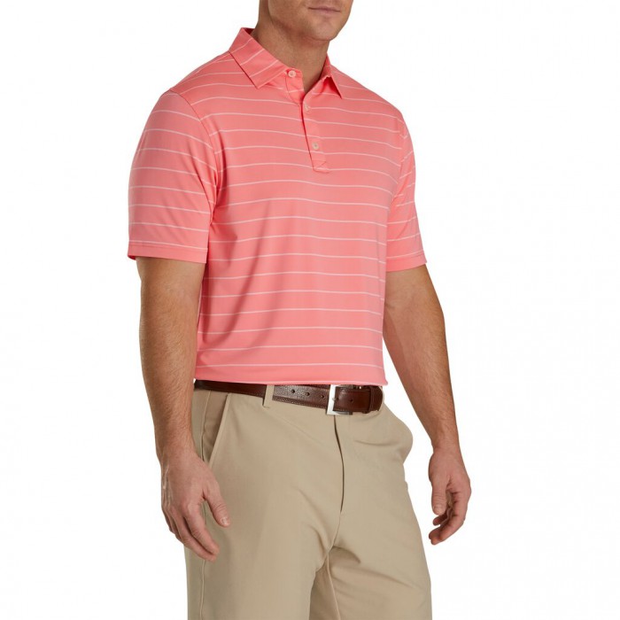 Watermelon Men\'s Footjoy Lisle Double Pin Stripe Self Collar Shirts | US-09572NT