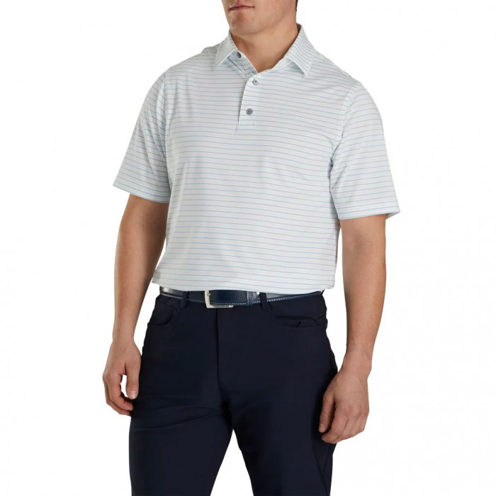 White / Blue Men's Footjoy Athletic Fit Classic Stripe Self Collar Shirts | US-29041QR