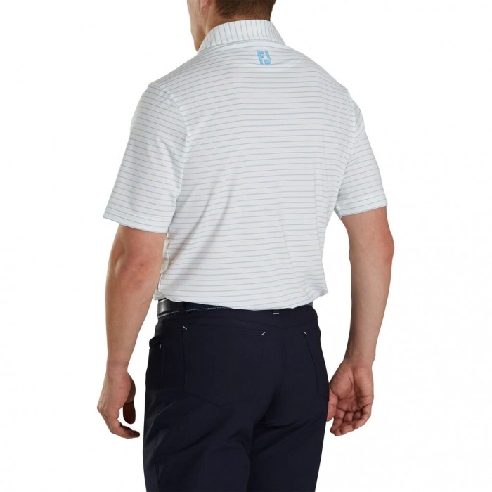 White / Blue Men's Footjoy Athletic Fit Classic Stripe Self Collar Shirts | US-29041QR