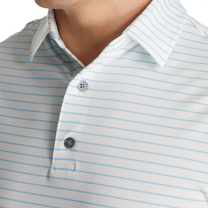 White / Blue Men's Footjoy Athletic Fit Classic Stripe Self Collar Shirts | US-29041QR