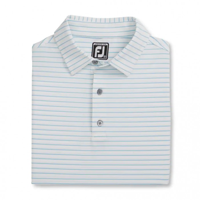 White / Blue Men\'s Footjoy Athletic Fit Classic Stripe Self Collar Shirts | US-29041QR