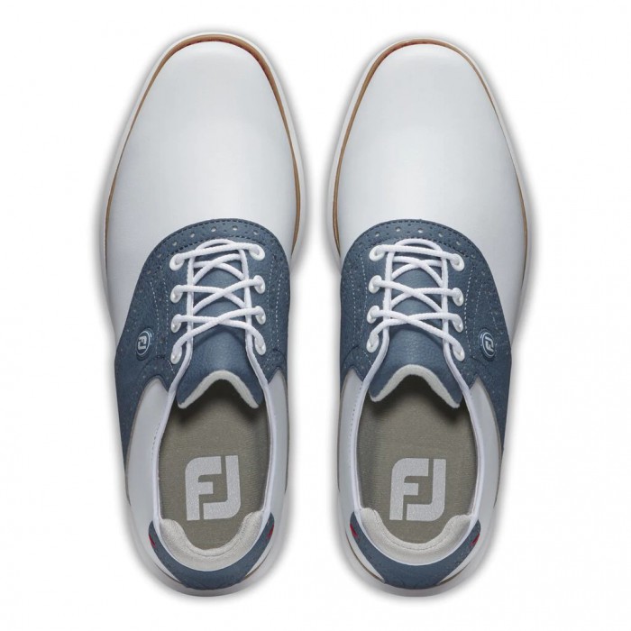 White / Blue Women's Footjoy Traditions Spiked Golf Shoes | US-51803DR
