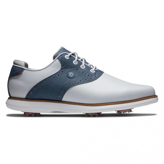 White / Blue Women\'s Footjoy Traditions Spiked Golf Shoes | US-51803DR
