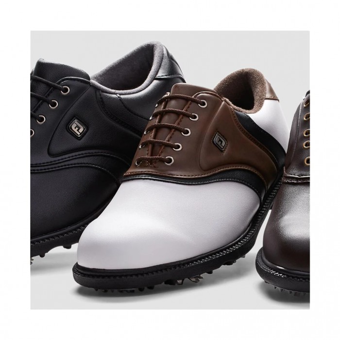 White / Brown Men's Footjoy FJ Originals Spiked Golf Shoes | US-72639FG