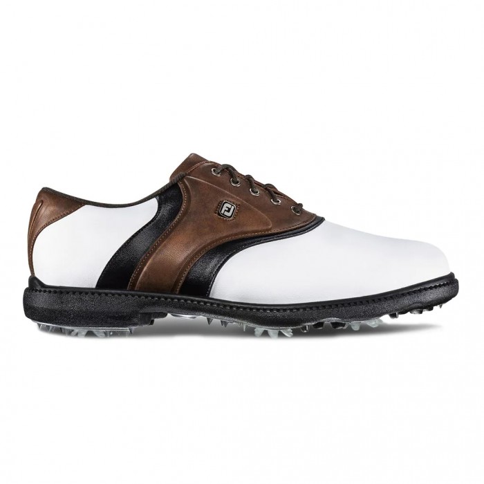 White / Brown Men\'s Footjoy FJ Originals Spiked Golf Shoes | US-72639FG