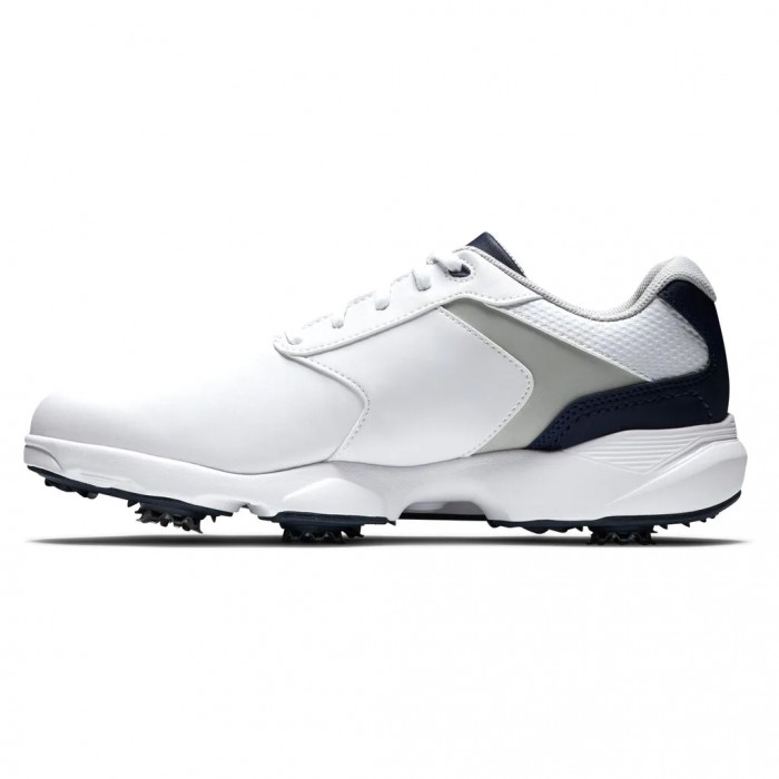 White / Grey / Navy Men's Footjoy eComfort Spiked Golf Shoes | US-73652RE