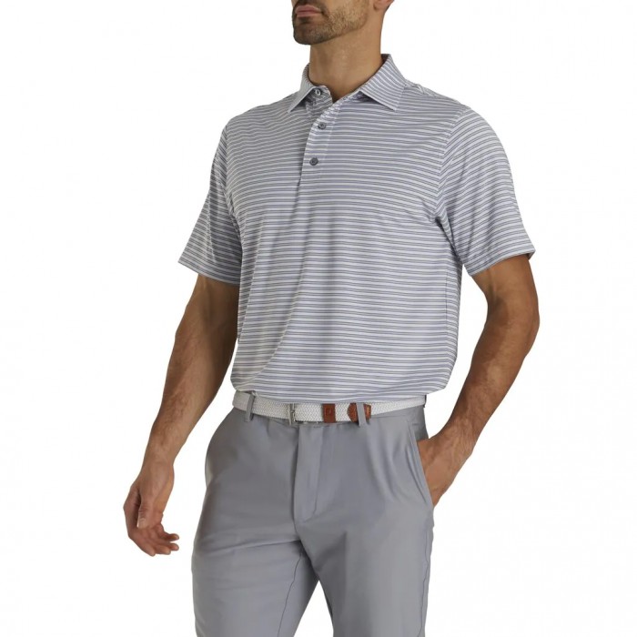 White / Lavendar / Black Men's Footjoy Stretch Lisle Pinstripe Shirts | US-56102QP