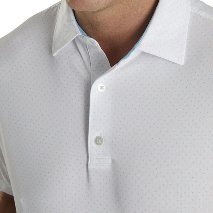 White / Light Blue Men's Footjoy Stretch Lisle Dot Print Self Collar Shirts | US-43128KS