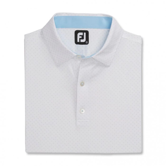 White / Light Blue Men\'s Footjoy Stretch Lisle Dot Print Self Collar Shirts | US-43128KS