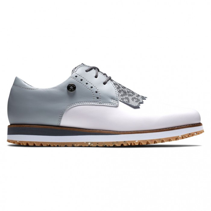 White / Light Grey Women\'s Footjoy Sport Retro - Kiltie Spikeless Golf Shoes | US-91083UD