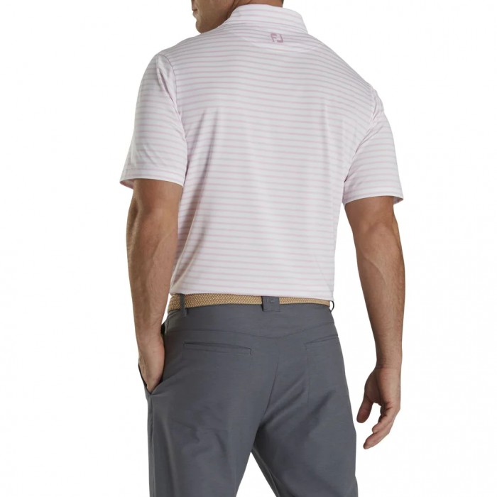 White / Light Pink Men's Footjoy Lisle 2-Color Stripe Self Collar Shirts | US-45627IH