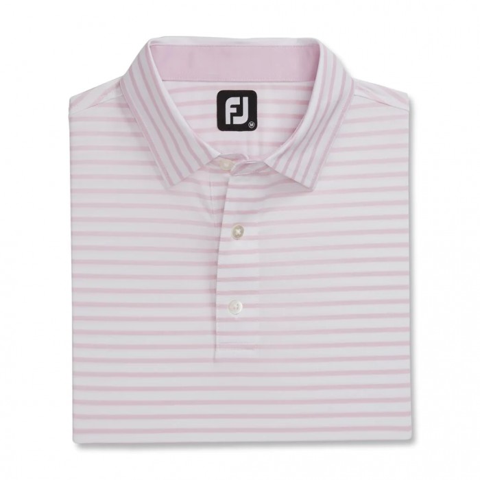 White / Light Pink Men\'s Footjoy Lisle 2-Color Stripe Self Collar Shirts | US-45627IH