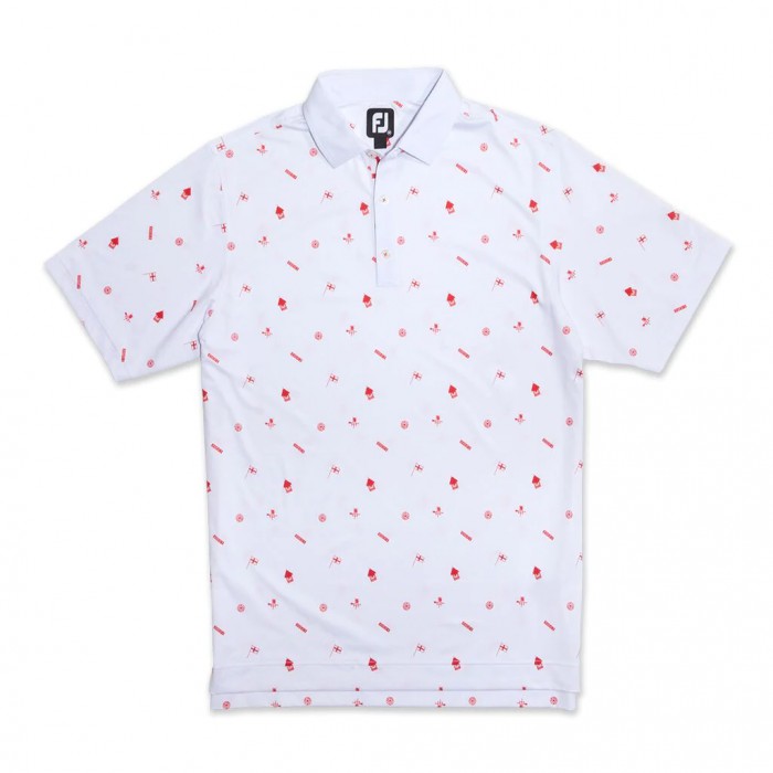 White Men's Footjoy Kent Coast Lisle Print Self Collar Shirts | US-32408HV