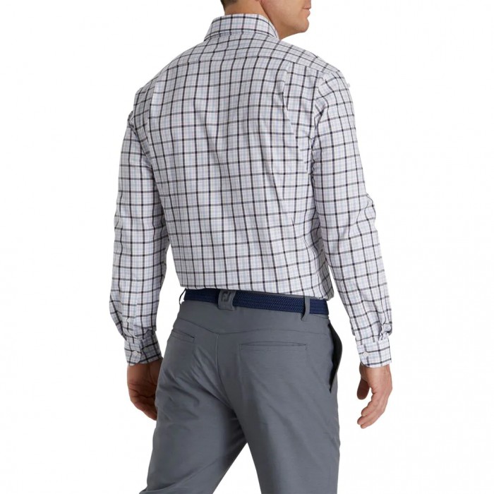 White Men's Footjoy Open Check Stretch Cotton Shirts | US-74921FC