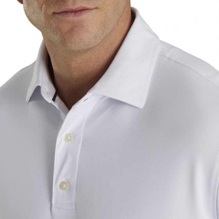White Men's Footjoy Performance Stretch Pique Solid Self Collar Shirts | US-62189CX