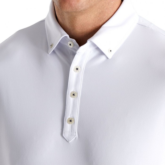White Men's Footjoy Stretch Pique Floral Trim Buttondown Collar Shirts | US-47810NR