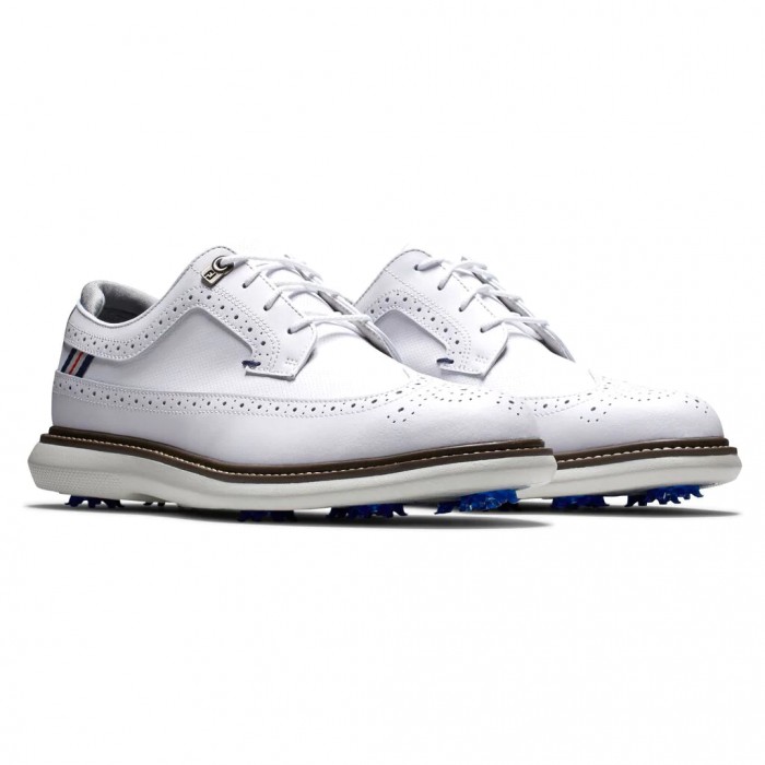 White Men's Footjoy Traditions - Shield Tip Spiked Golf Shoes | US-65871FE