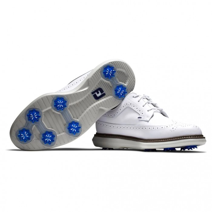 White Men's Footjoy Traditions - Shield Tip Spiked Golf Shoes | US-65871FE