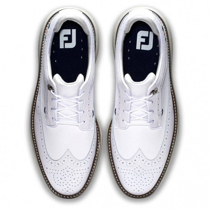 White Men's Footjoy Traditions - Shield Tip Spiked Golf Shoes | US-65871FE