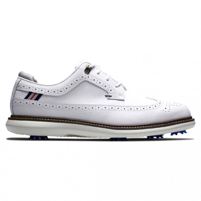 White Men\'s Footjoy Traditions - Shield Tip Spiked Golf Shoes | US-65871FE