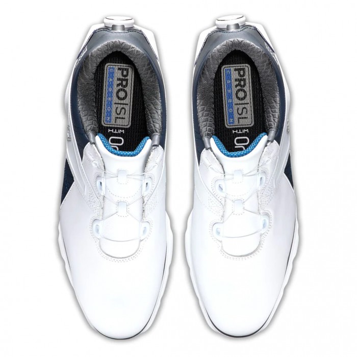 White / Navy Men's Footjoy Pro|SL Carbon BOA Spikeless Golf Shoes | US-06598OX