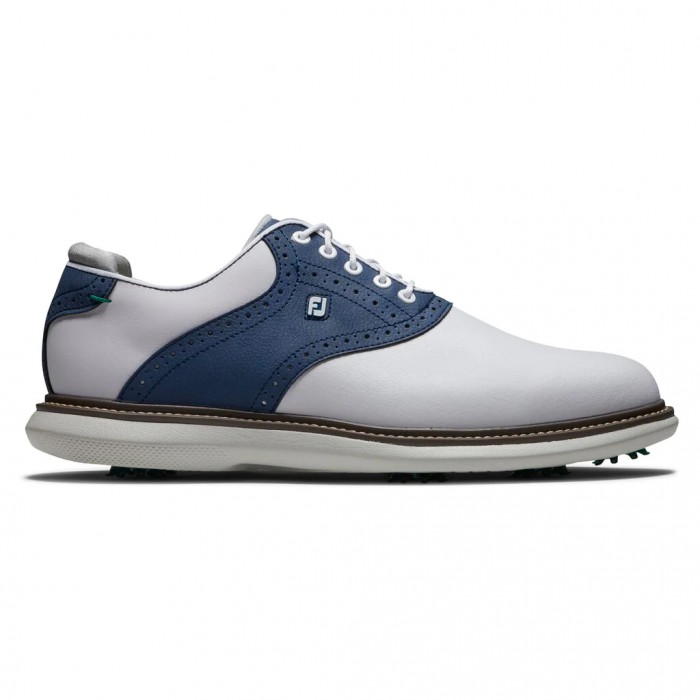 White / Navy Men\'s Footjoy Traditions Spiked Golf Shoes | US-16094LE