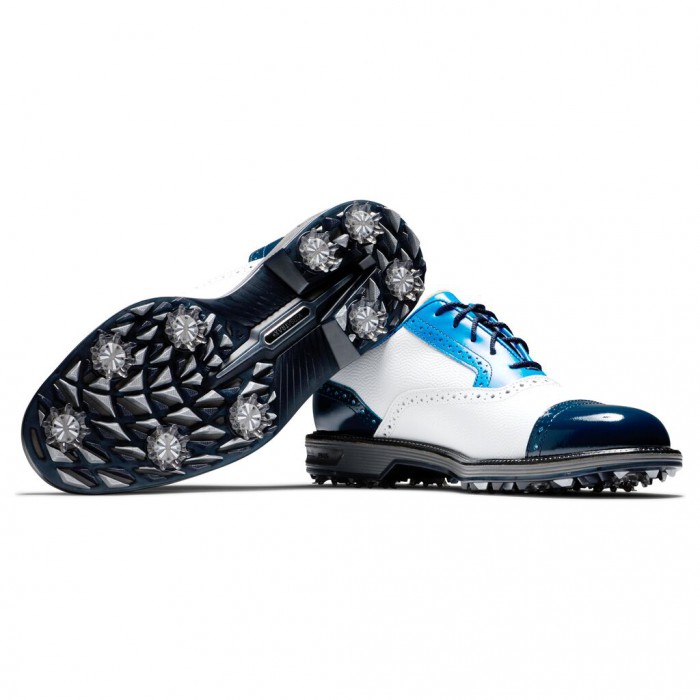 White Pebble / Blue / Navy Men's Footjoy Premiere Series - Tarlow Spiked Golf Shoes | US-53028ZL