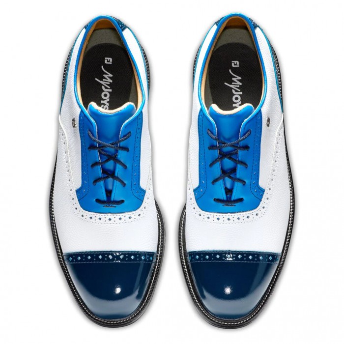 White Pebble / Blue / Navy Men's Footjoy Premiere Series - Tarlow Spiked Golf Shoes | US-53028ZL