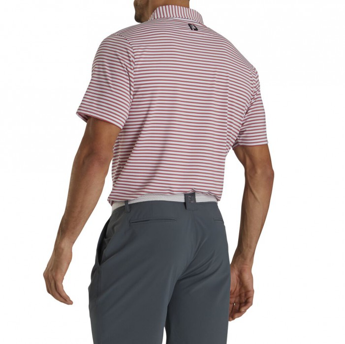 White / Red / Navy Men's Footjoy Stretch Lisle Pinstripe Shirts | US-84359CA