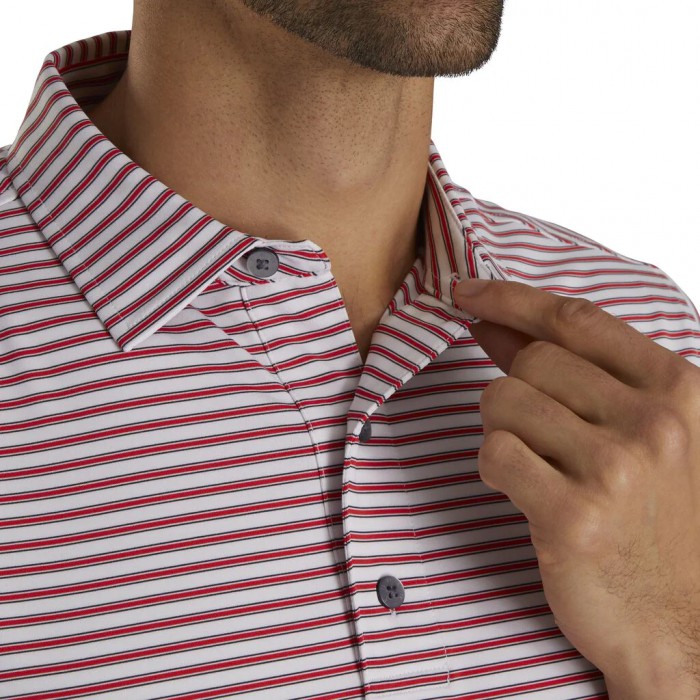 White / Red / Navy Men's Footjoy Stretch Lisle Pinstripe Shirts | US-84359CA