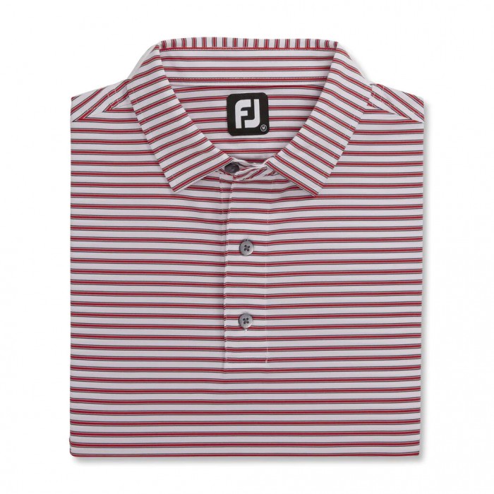 White / Red / Navy Men\'s Footjoy Stretch Lisle Pinstripe Shirts | US-84359CA