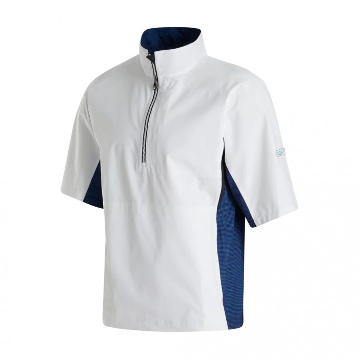 White / Royal + Black Houndstooth Men\'s Footjoy HydroLite Short Sleeve Shirts | US-37104JN