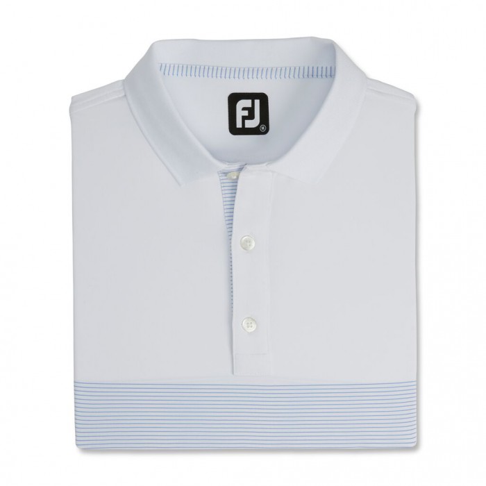 White / Royal Men\'s Footjoy Lisle Engineered Pin Stripe Self Collar Shirts | US-86473UT