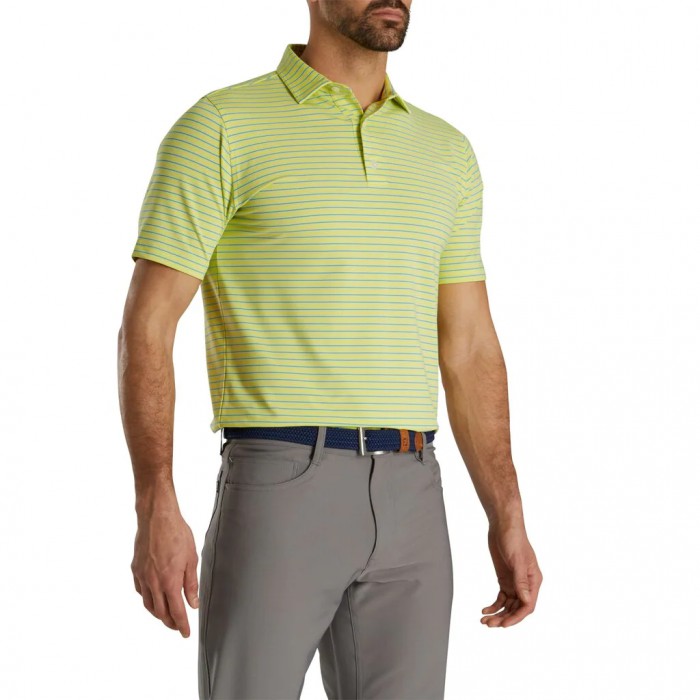 Yellow / Blue Men's Footjoy Athletic Fit Classic Stripe Self Collar Shirts | US-18457AM