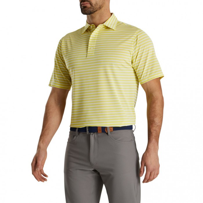 Yellow / White Men's Footjoy Lisle 2-Color Stripe Self Collar Shirts | US-90351TX