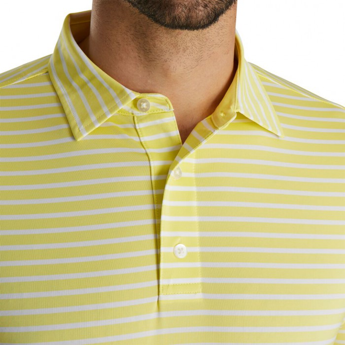 Yellow / White Men's Footjoy Lisle 2-Color Stripe Self Collar Shirts | US-90351TX